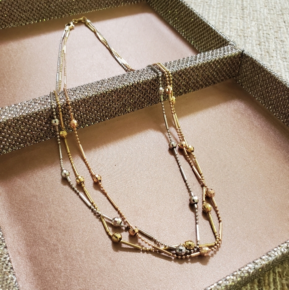 14k Gold Tri-Color Multi Layer Necklace - Picture 12 of 16